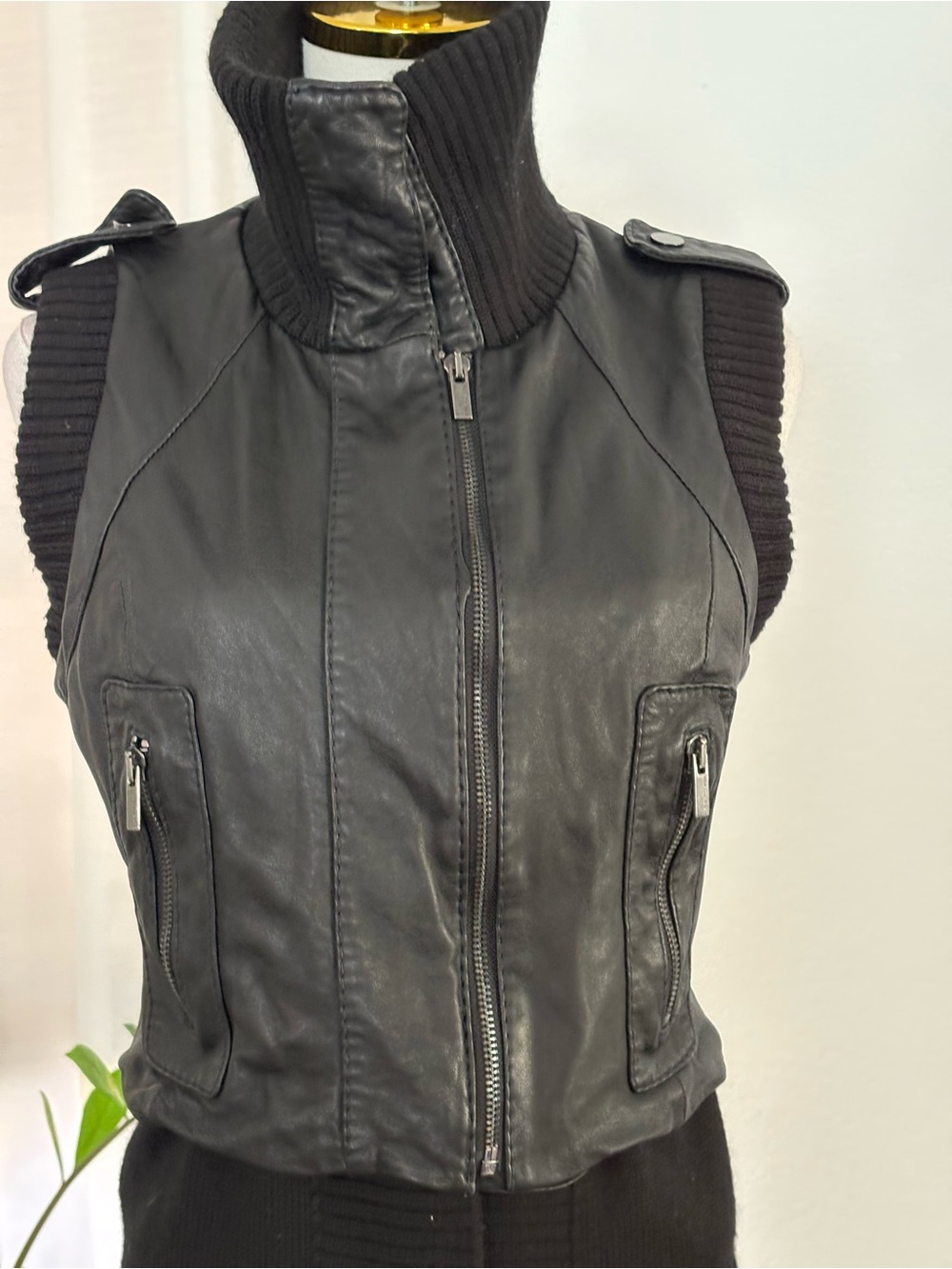 BCBGMaxAzria Black Leather & Knit Hybrid Vest - Picture 5 of 10